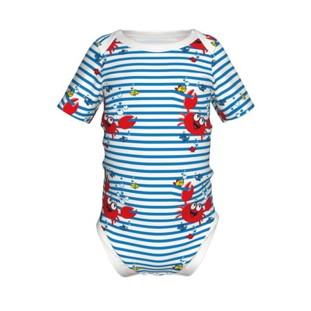 

Lukts Red Funny Crab on Blue Stripe Print Baby Short Sleeve Romper Onesie for Newborn Baby Boys and Girls-9M