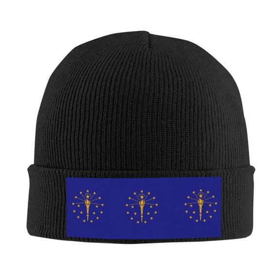 Indiana Flag Logo Beanie Hat Knit Hat Skull Cap for Men Women Winter Hat Black