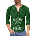 thumbnail image 2 of Men'S Printed T-Shirt Outdoor Retro Button Loose Long Sleeve Top Dark Green A M, 2 of 5