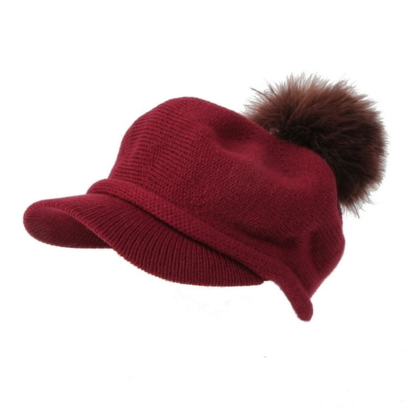 WITHMOONS Wool Knit Visor Pom Beanie Hat Baseball Watch Cap DWR1135 (Red)