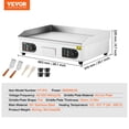 thumbnail image 2 of VEVOR Commercial Electric Griddle,2800W Countertop Flat Top Grill,122℉-572 ℉ Adjustable Temp,25.98x15.75x0.39in Stainless Steel Griddle Grill with 2 Shovels,2 Brushes,for Home Restaurant(No Plug), 2 of 9
