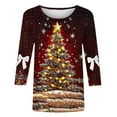 thumbnail image 3 of Christmas Shirt Women Bow Blouse Led Light Print Casual 3/4 Sleeve Tops Holiday Pullover Sparkle Party Winter Tee, 3 of 4