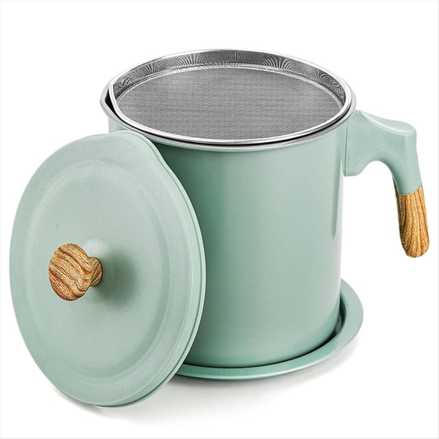 Recipiente para Grasa de Tocino con Colador. Recipiente con Filtro de Aceite de Acero Inoxidable de 1,4 L. Recipiente para Almacenar Aceite de Cocina con Colador.