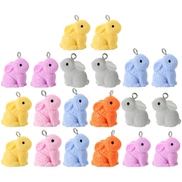 20 piezas de dijes de conejo de Pascua de resina, dijes de animales, joyería, dije colgante de conejo