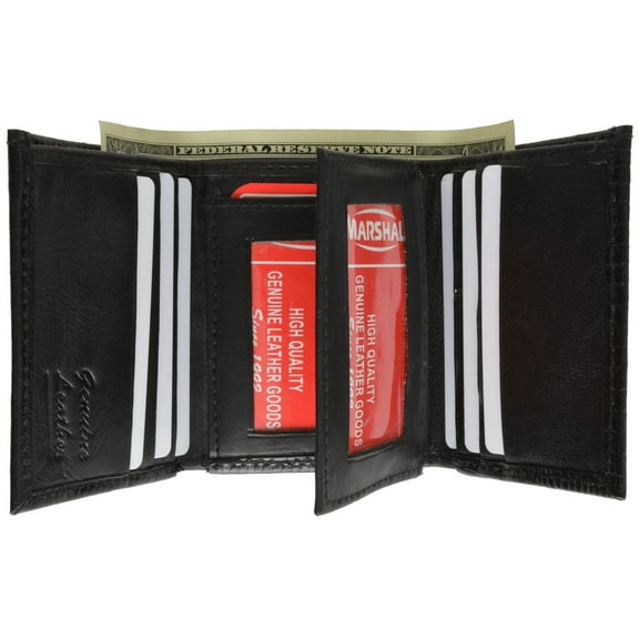 Snake Print Cowhide Leather Trifold Wallet with ID Window & Credit Card Slots 71107 SN (C) Black