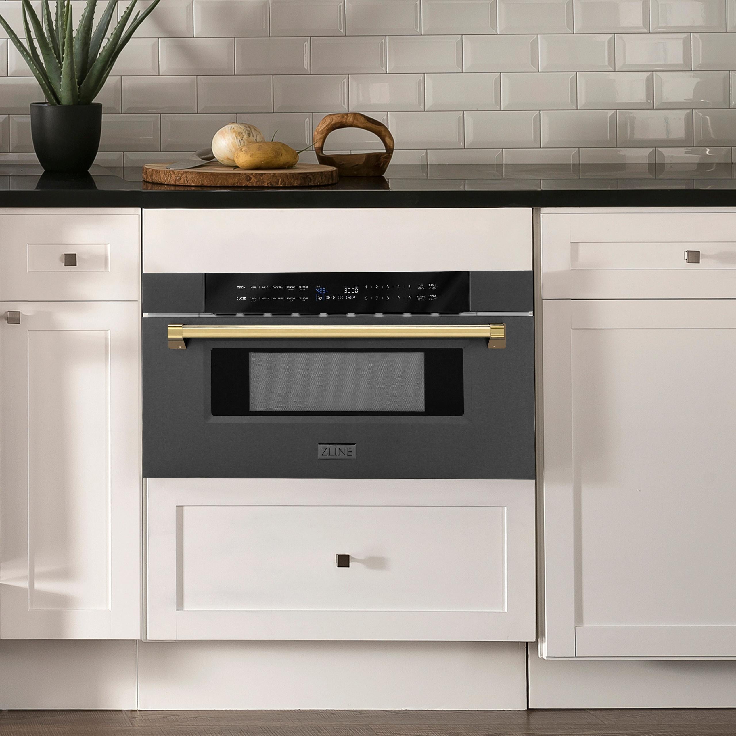 ZLINE Autograph Edition 24" 3rd Rack Top Control Built-In Tall Tub Dishwasher in White Matte with Gold Handle, 51dBa (DWVZ-WM-24-G)
