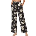 thumbnail image 3 of Psesaysky Women's Wide Leg Pants Skull and Sun Print Trendy Fall Clothes Elastic High Waisted Casual Lounge Palazzo Pant Trousers with Pockets, Size L, 3 of 7