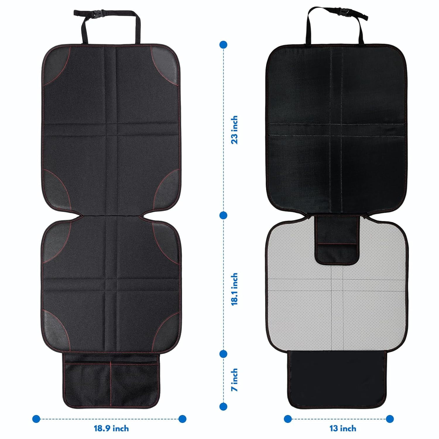 Car seat Protector, 2Pack Car Seat Protectors for Child car seat - Large Particle Silica Gel Non-Slip Base Material + Waterproof 600D Fabric + 2 Storage Pockets
