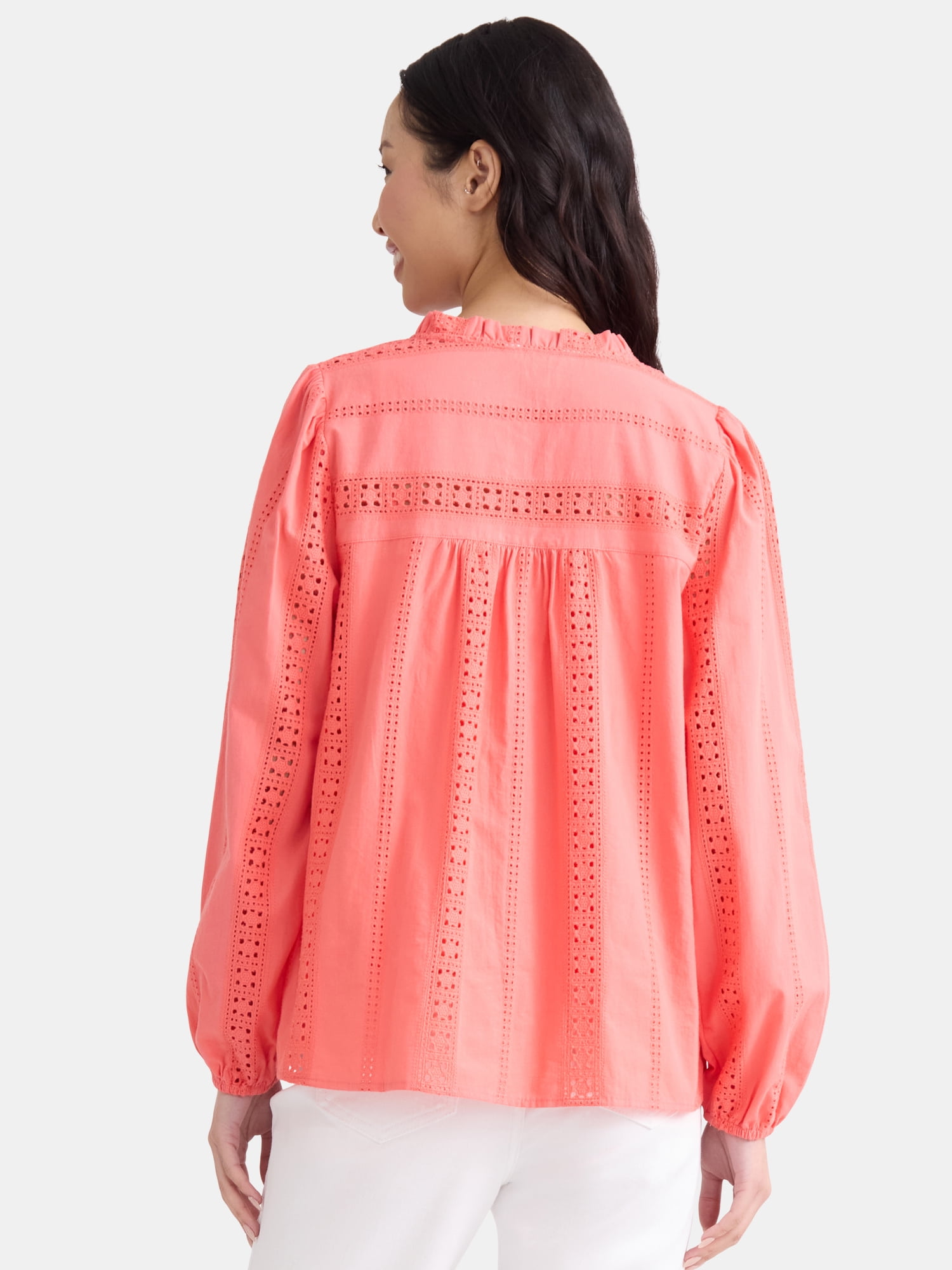 Time and Tru Women's Eyelet Embroidered Peasant Blouse, Sizes XS-XXXL