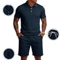 thumbnail image 2 of CIENVNSTG Mens Sets 2 Piece Outfits Polo Shirt Short Sleeve Beach Shorts Set Summer Loose Streetwear Sport Basic Fashion Clothing Set Blue S, 2 of 7