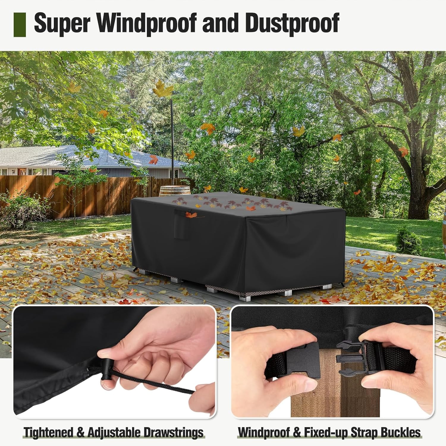 Patio Furniture Covers Waterproof, Outdoor Furniture Cover Fits up to 78L x 54W x 28H Inches, Rectangular Table and Chair Set Covers Rip-resistant Material with Windproof Buckles