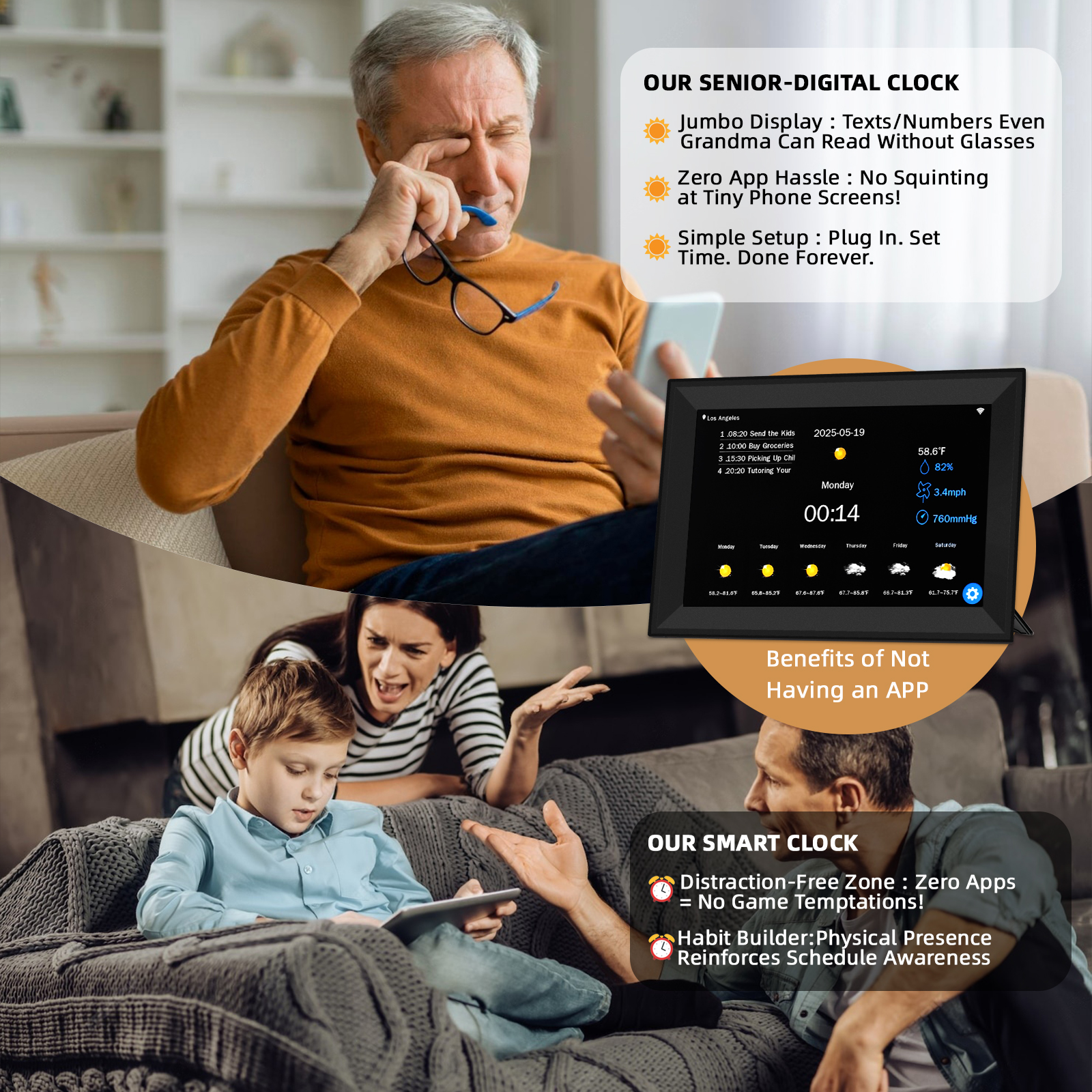 Jazeyeah WiFi Touch Screen Digital Desk Calendar,Smart Electronic Schedule Planner,to-Do List Display,Digital Clock Mode,Desktop Family Calendar(NO APP 10.1 inch Black)
