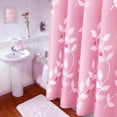 thumbnail image 1 of Cortina de ducha de tela suave con decoración de hojas rosas, repelente al agua, ecológica, linda cortina de baño de tela de poliéster, 39" x 72", 1 of 6