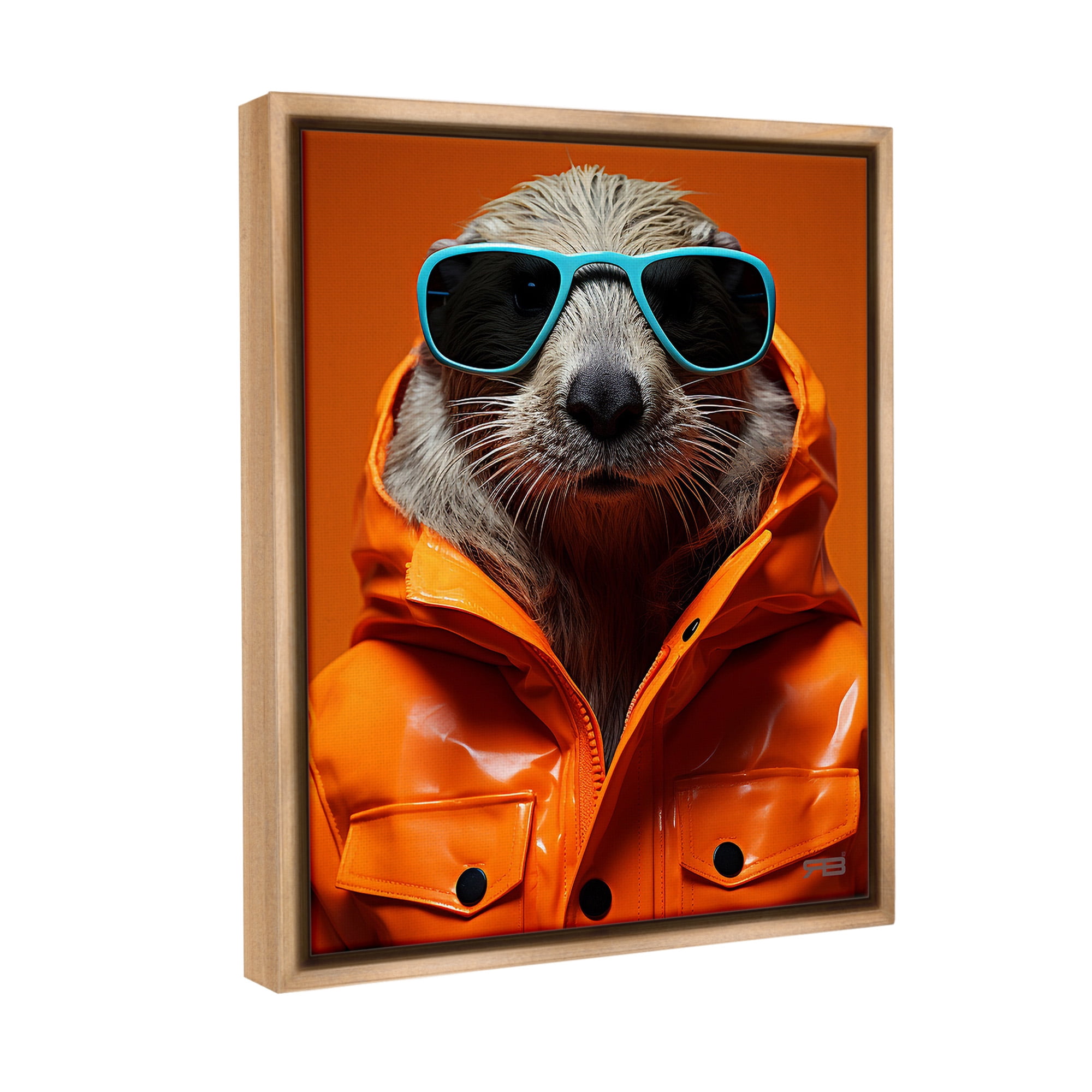Stupell Industries Trendy Otter with Glasses Animals & Insects Painting Brown Floater Framed Canvas Art Print Wall Art, 17 x 21