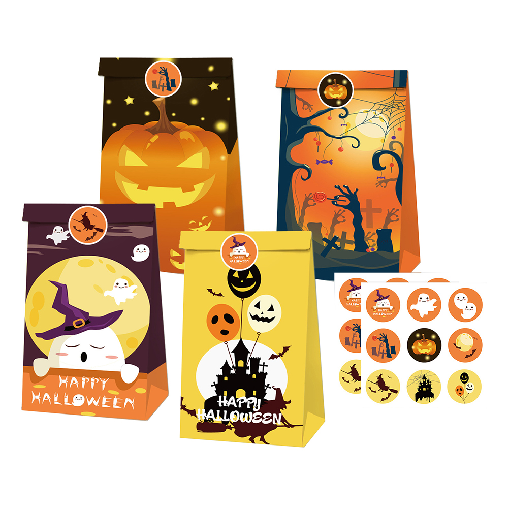 Hemoton 1 Set Halloween Party Gift Paper Bags Pumpkin Ghost Candy Gift