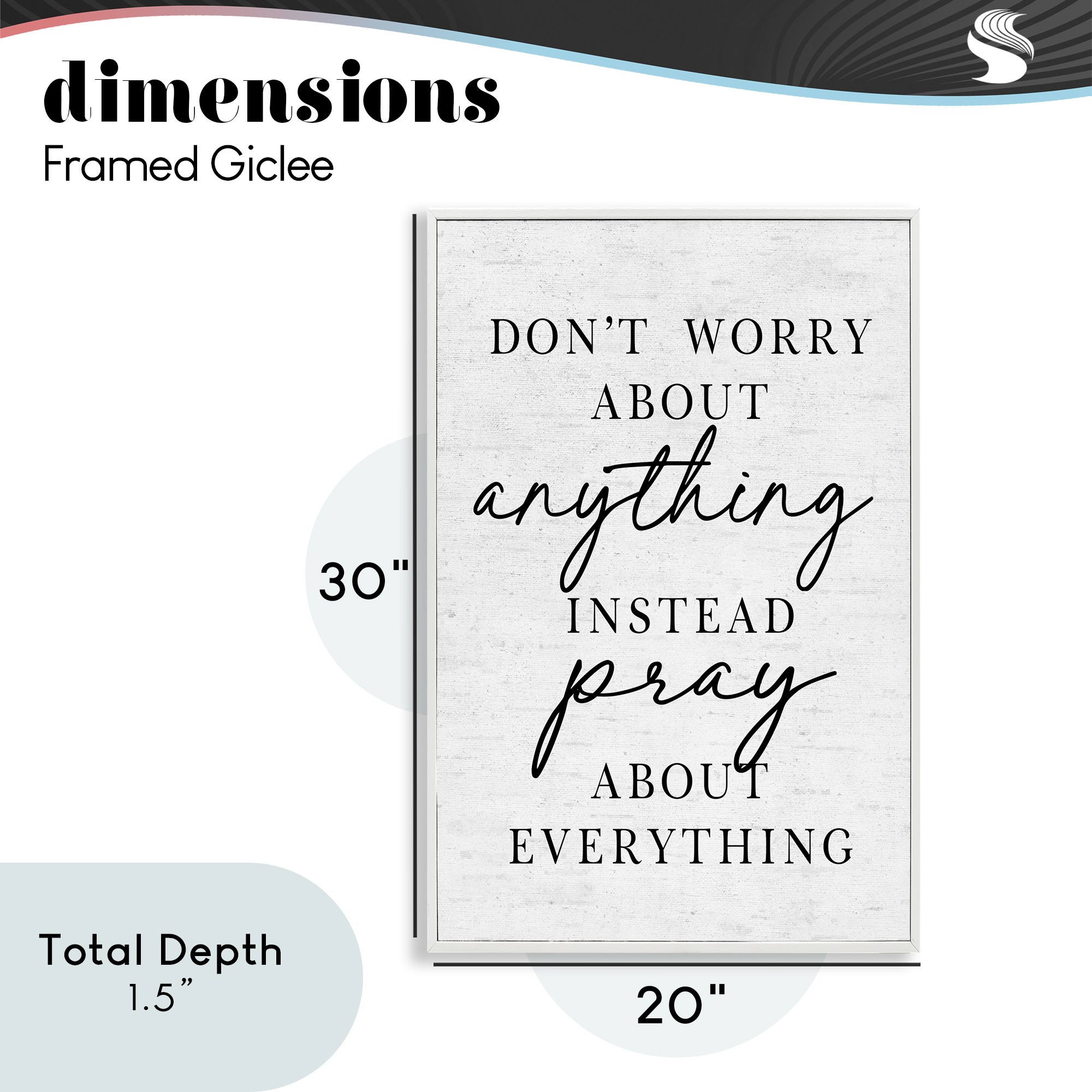 Pray Instead Of Worry White Framed Giclee Art, design by Lettered and Lined