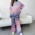 thumbnail image 2 of Traje casual de moda para mujer, estampado de punto, cuello alto, pantalones de pierna ancha sueltos, conjunto de dos piezas Pompotops  qwe23792, 2 of 9