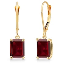 Gem Stone King 14K Yellow Gold Red Garnet Earrings for Women | 3.90 Cttw | Gemstone January Birthstone | Emerald Cut 8X6MM