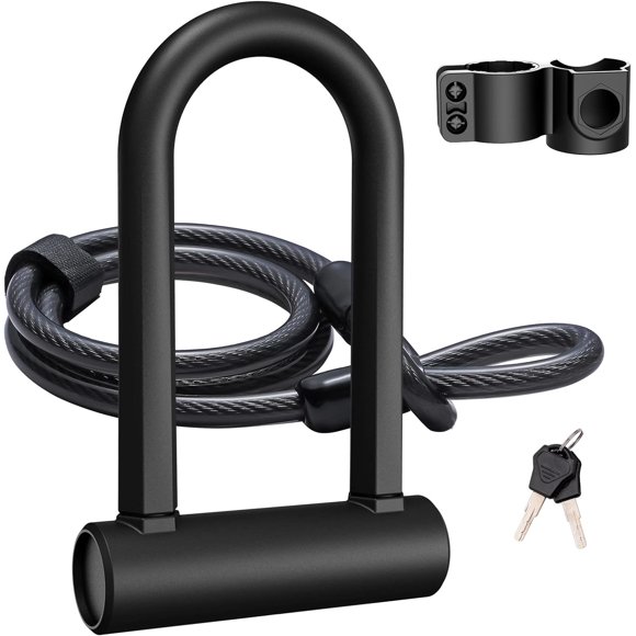 GFDYREE Bike U Lock Heavy Duty Bike Lock Bicycle U Lock, 16mm Shackle and 4ft Length Security Cable with Sturdy Mounting Bracket for Bicycle, Motorcycle and More
