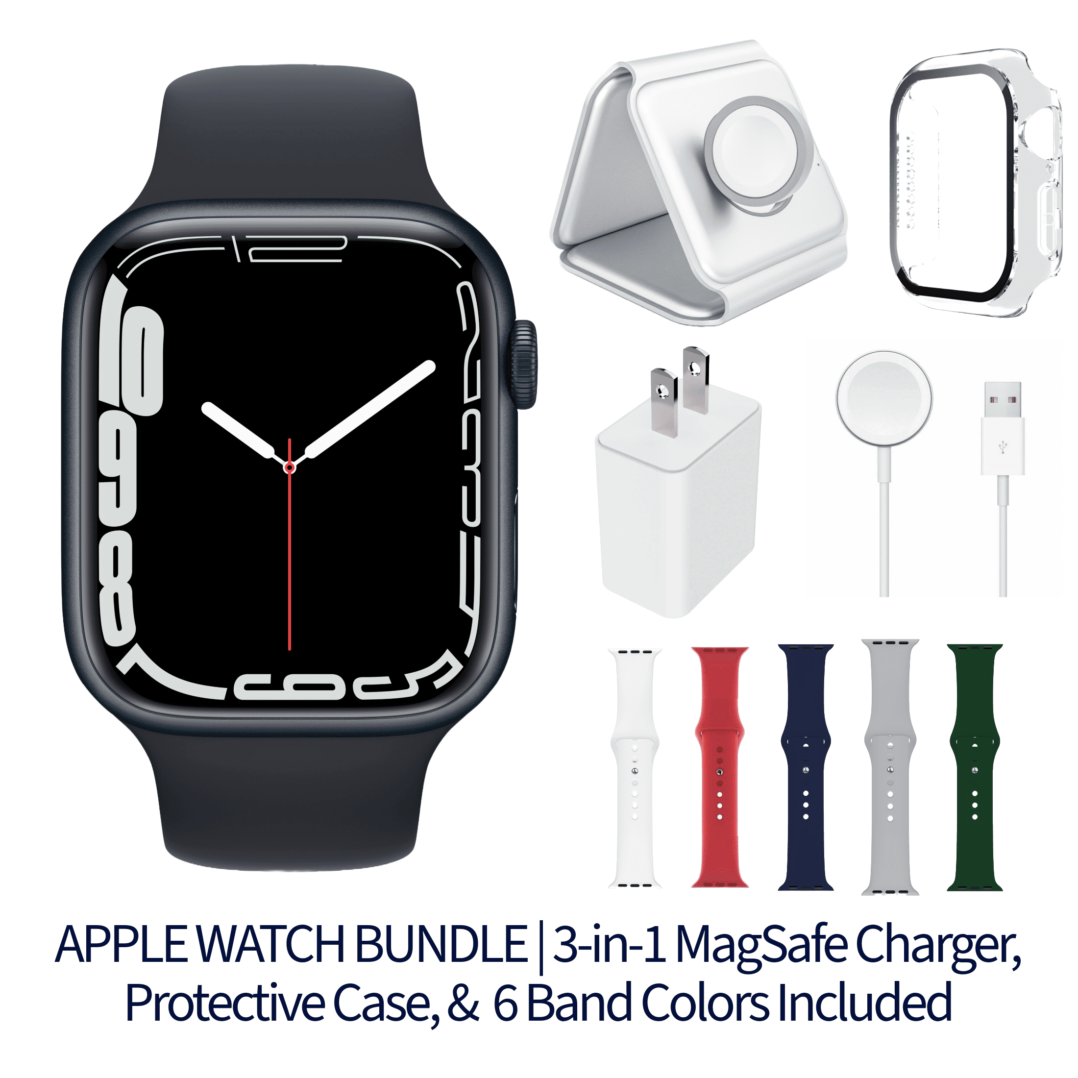 Restored Apple Watch Series 7 Bundle – 41mm Gps Midnight (2021) – Magnetic Charger & Sport Band Included (Refurbished)