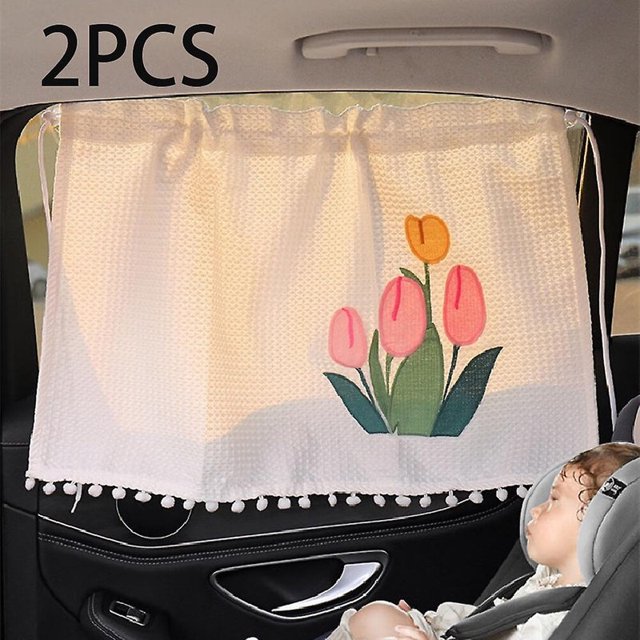 Cortinas con ventosa de dos piezas (tulipán grande) Parasol para coche de bebé de 70 x 50 cm - Cortina para coche con ventosa - Protección UV - Ideal para ventanillas laterales grandes