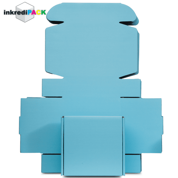 InkrediPack™ Boîte-Cadeau, Boîte d'Expédition et Boîtes Postales Ondulées au Fini Bleu Mat Facile à Plier - 6"L X 6"L X 2"H - Pack de 25