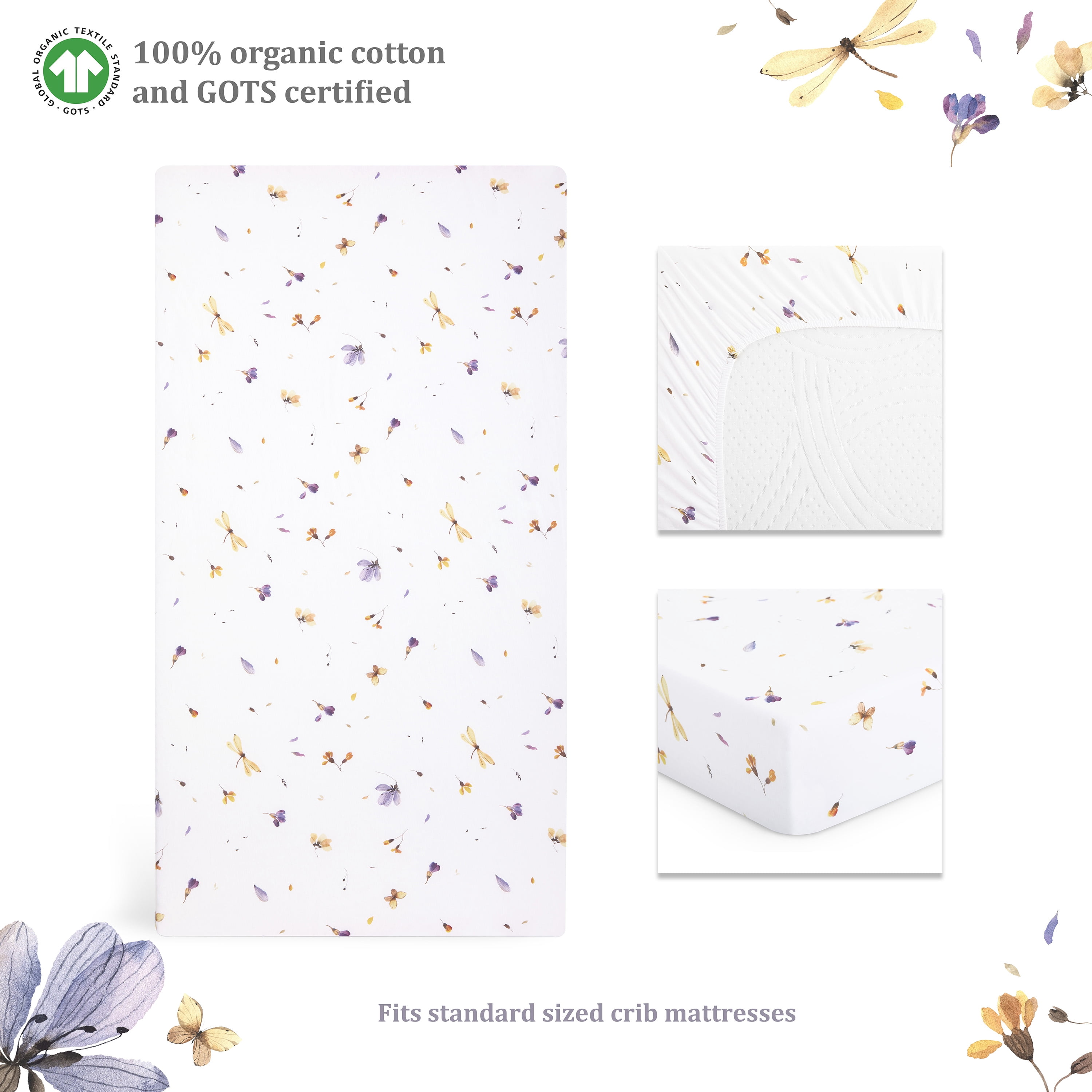 Evolur Be Wild Collection 3pc Toddler Bed Set (Fitted Sheet, Comforter, Pillow Case) in Dusty Purple & Flower Print