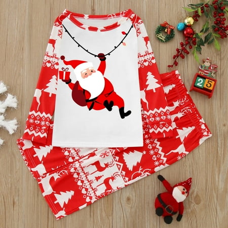 

ERTUTUYI Christmas Kids Santa Print Blouse Tops And Pants Family Clothes Pajamas Red 4T
