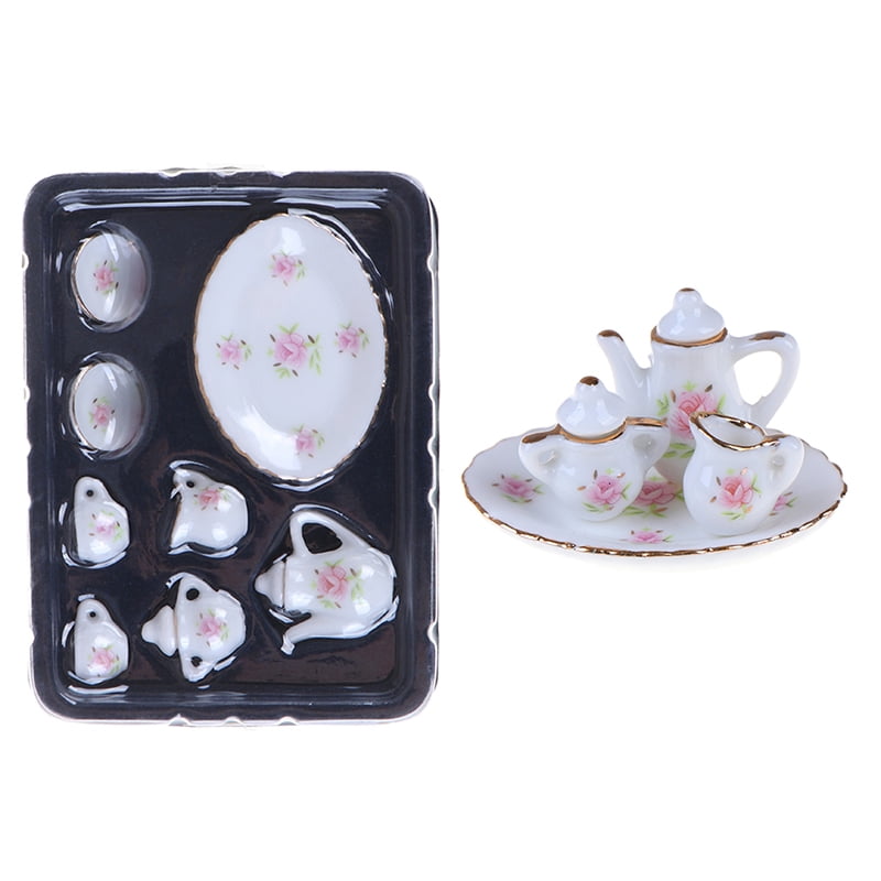 8Pcs 1/12 Dollhouse Miniature Dining Ware Porcelain Tea Set Dish Cups R_ju 