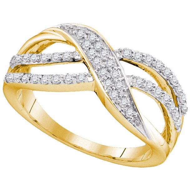 Jewels By Lux 10kt Yellow Gold Womens Round Diamond Crossover Band