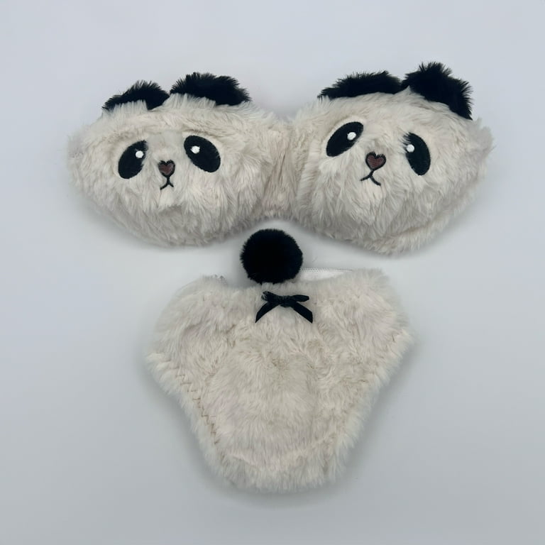 Luxurious Panda Plush Bra Set, Soft Fur Bra and Panties, Seductive Women's Lingerie Underwear brief, Size: Medium, White