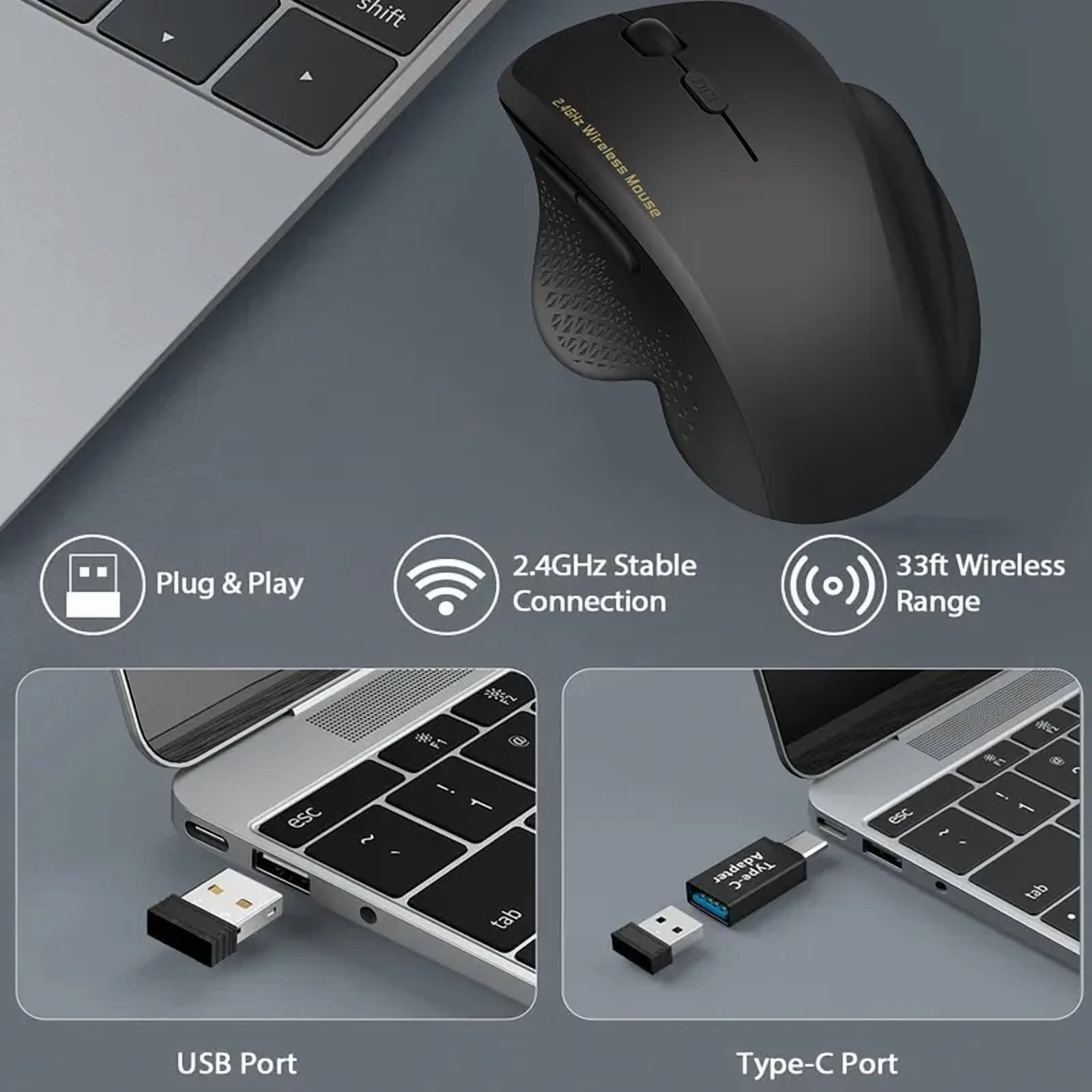 Wireless Gaming Mouse 2.4G Ergonomic Cordless Mouse with USB Receiver Computer Mouse with 6 Buttons for Laptop PC Computer
