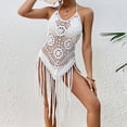 thumbnail image 2 of Sexy Vestido de Verano de las Mujeres de Color Sólido de Ventilación Eslinga Hueca Cubrir con Borsela, Cómodo Vestido de Playa para Ocasional, 2 of 4