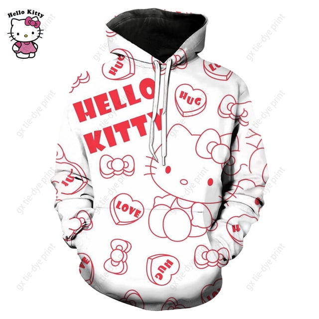 RWJDXD Chandails en Molleton Harajuku pour Femmes, Imprimé Hello Kitty, Manches Longues, Mode Décontractée, Automne, Été