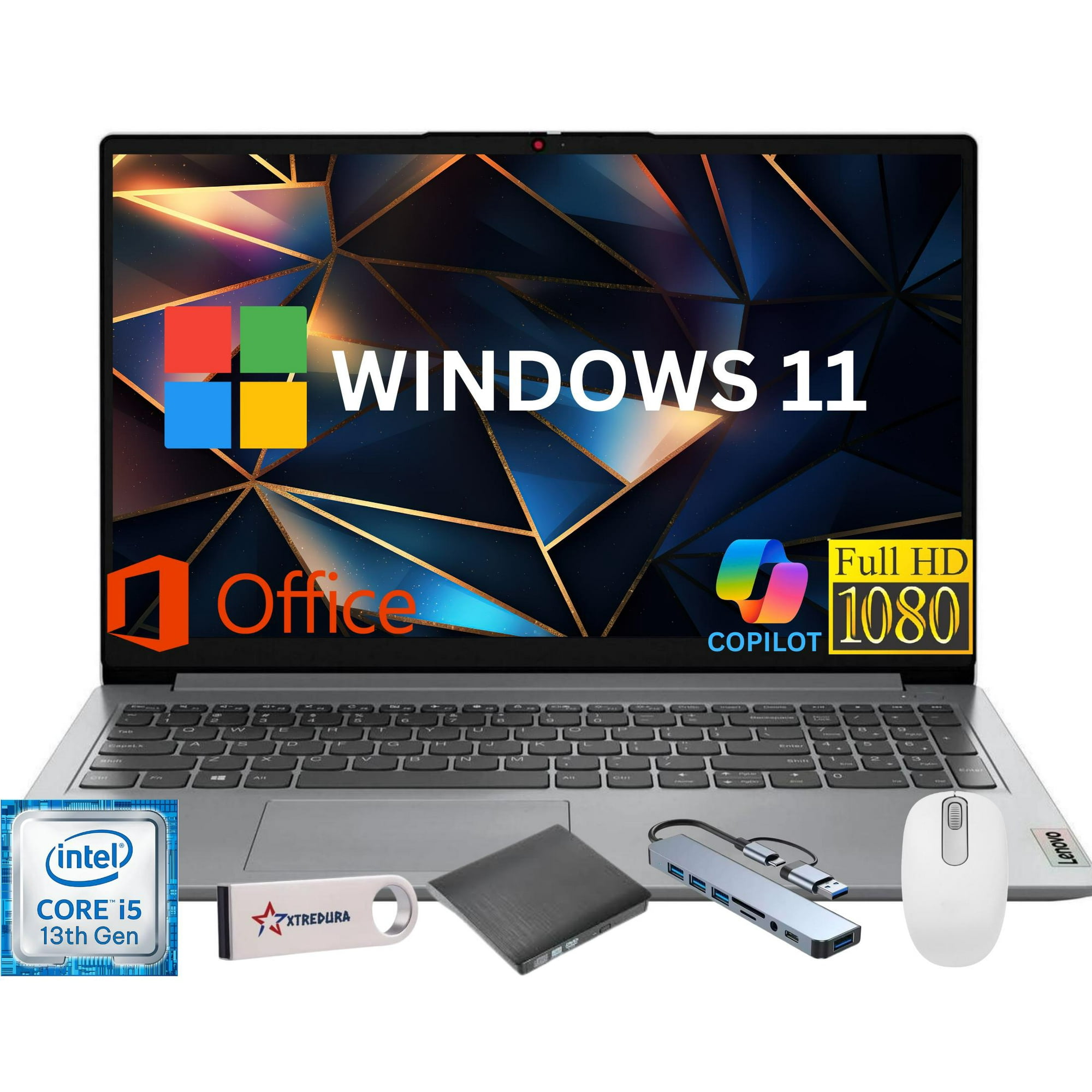 Lenovo Ideapad 1i 15.6" Full HD Laptop, Intel Core i5 13th i5-1335U, 12GB RAM, 256GB SSD,Lifetime Office,Windows 11 Home, Grey + CoPilot Gift Bundle – High-Performance Laptop for Work&Study