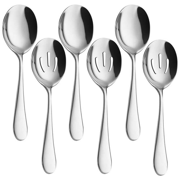 Silver Cooking Spoon Set, Stainless Steel Kitchen Cooking Serving, Solid Spoon and Slotted Spoon Pack of 6