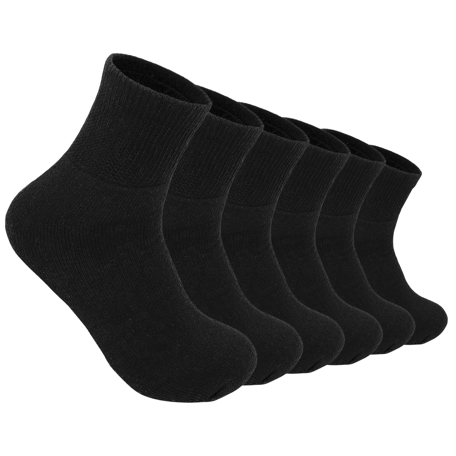 Glory Max 3 Pairs Men's Women's Diabetic Circulatory Ankle Quarter Black Cotton Socks Size 13-15