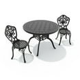 thumbnail image 2 of Hzzkey 3-Piece Outdoor Cast Aluminum Bistro Set, Black Round Table & 2 Chairs, Weather-Resistant, 2 of 7