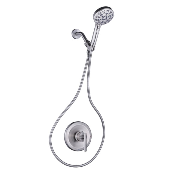 Wowow Single Handle 7 -Spray Wall Mount Shower Faucet 1.8 GPM with Adjustable Head in Brushed Nickel (Valve Included)
