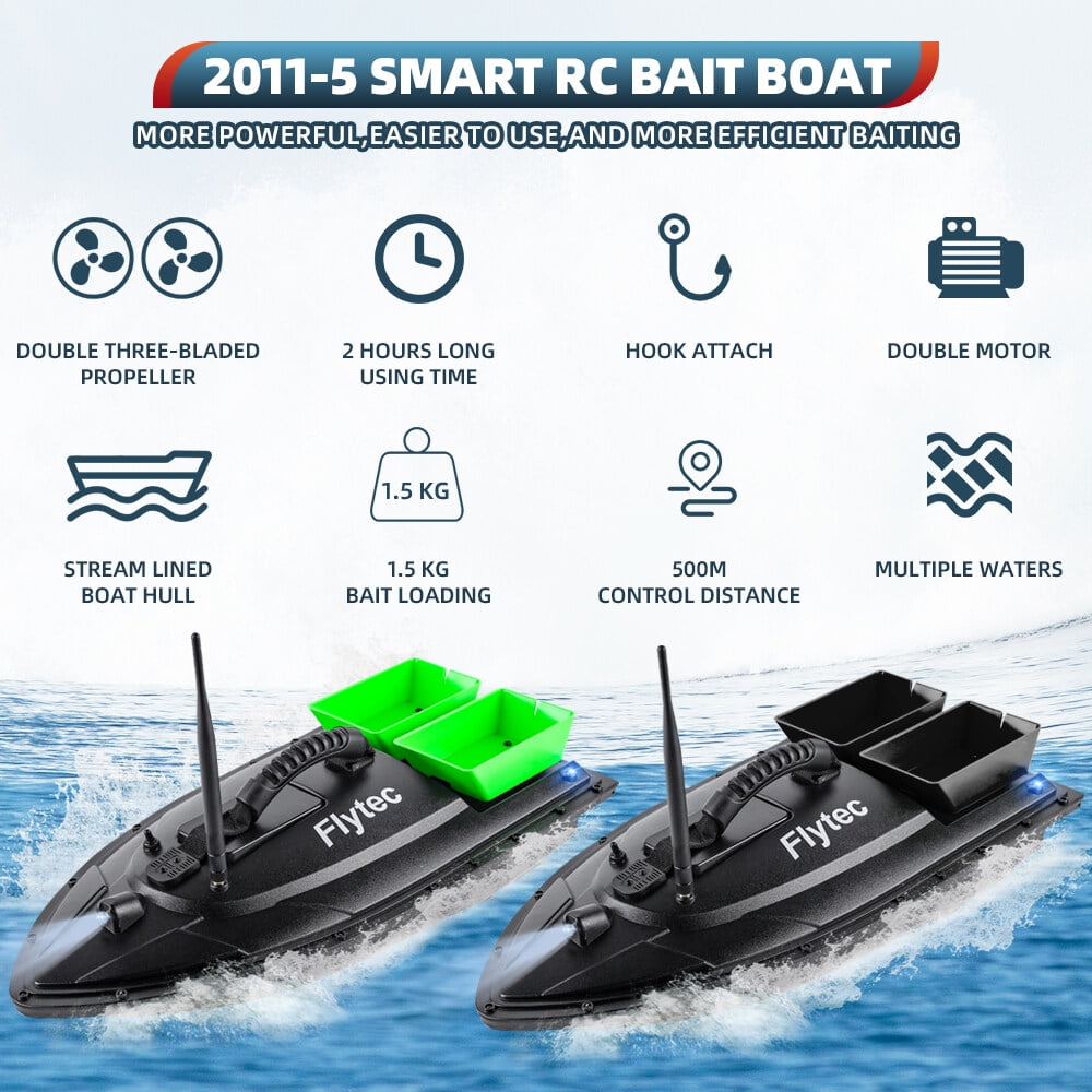 Flytec Fishing Bait Boat 500m Remote Control Dual Motor Fish Finder 1.5KG Loading with LED Light for