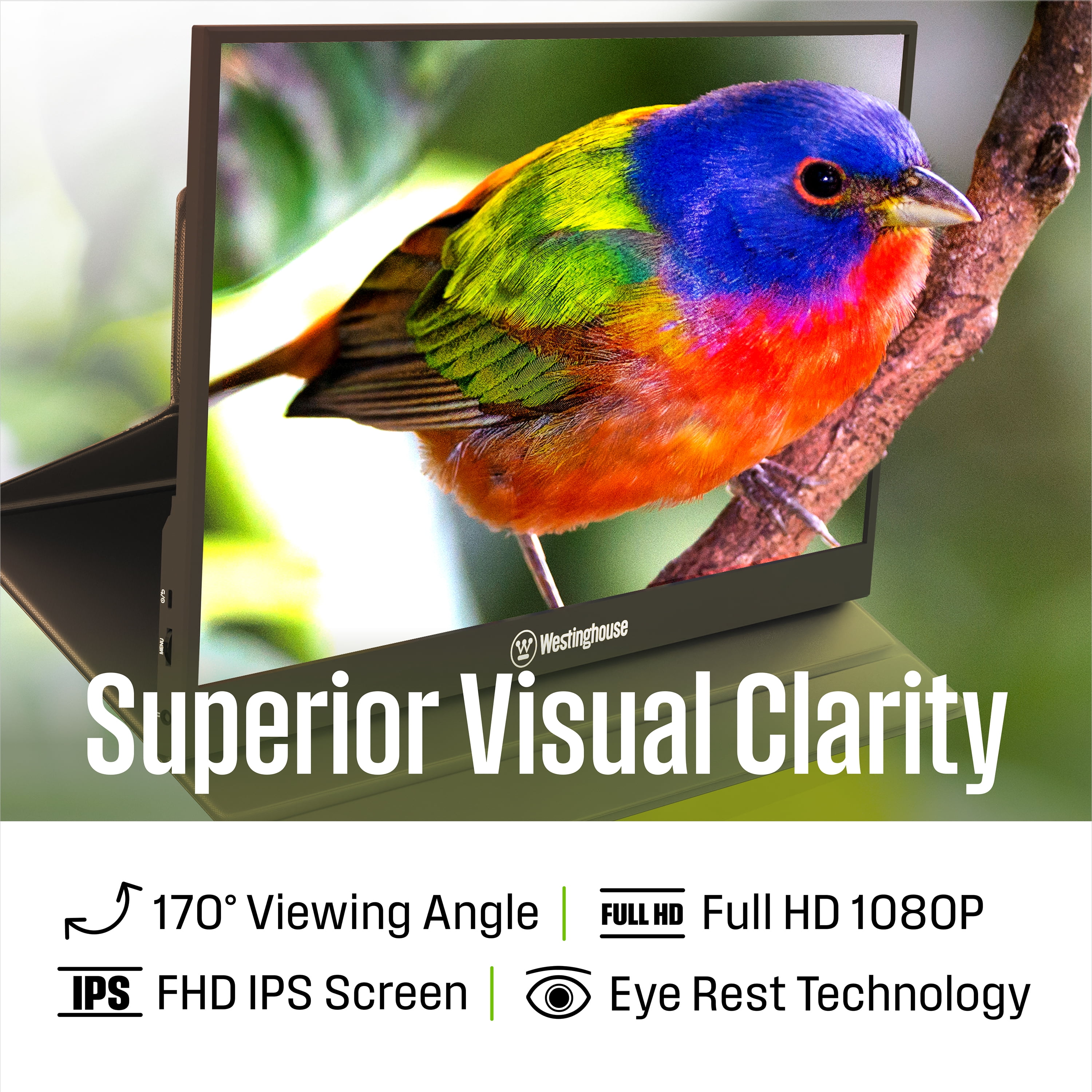 Westinghouse 15.6" Portable Monitor, 1080p Full HD IPS Display, USB-C, HDMI, Speakers