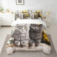 thumbnail image 2 of Ensemble Douillette Chat Gris 7 Pcs Ensemble de Lit Complet Simple, Jolis Ensembles de Literie Chaton 3D Fleurs Ensemble de Draps avec Douillette, Mignon Ensemble de Lit Animal de Compagnie, 2 of 5
