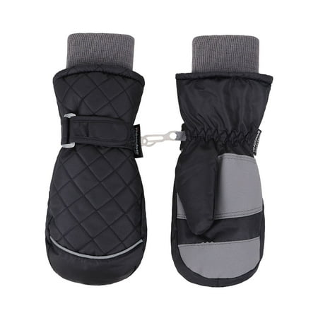 - ANDORRA Kid's Premium Quilted Waterproof Thinsulate Ski Mittens, Longer Snow Cuff,M,Black