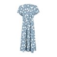 thumbnail image 5 of WTOBBY Women's V-Neck Waisted Floral Print Short Sleeve Dress with Ruffle Accent, Feminine and Comfortable for Spring Summer Fashion,Blue L, 5 of 5