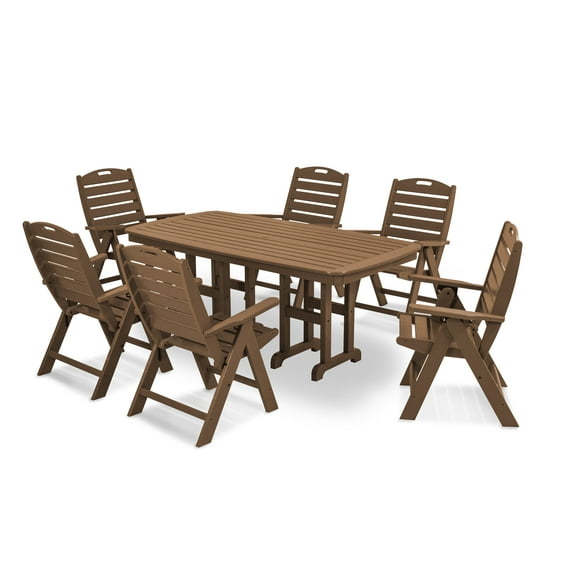 POLYWOOD Nautical 7-Piece Dining Set in Teak