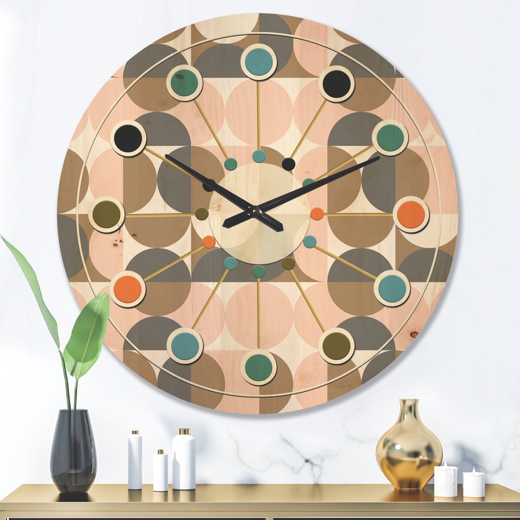 Designart 'Circular Retro Pattern IV' Mid-Century Modern Wood Wall Clock