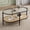 Black, variant on 37-Inch Farmhouse Oval Coffee Table with Rattan Shelf, Metal Frame and Wavy Glass Top, Two-Tier Storage Design for Living Room, Bedroom, and Small Space Decor with Rustic Contemporary Charm