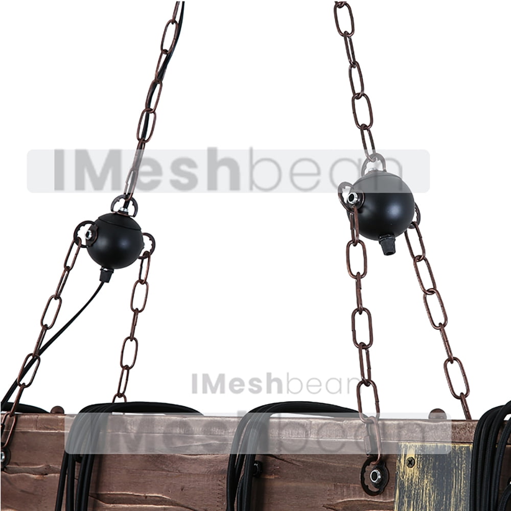 iMeshbean Rustic Chandelier Farmhouse Wood Beam Hanging Industrial Pendant Lighting Vintage Ceiling Light Fixture 6 Heads for Dining Table Kitchen Island Bar Coffee Billiard Pool Table Easy to Install