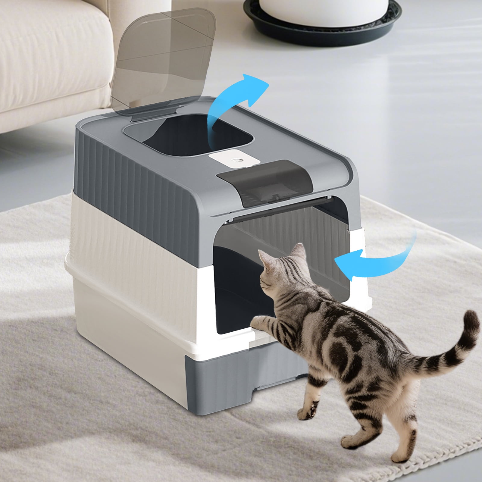 Grey Magic Cube Intelligent Cat Litter Box Hands‑Free Automatic Cleaning Silent Design for Multi‑Cat Families