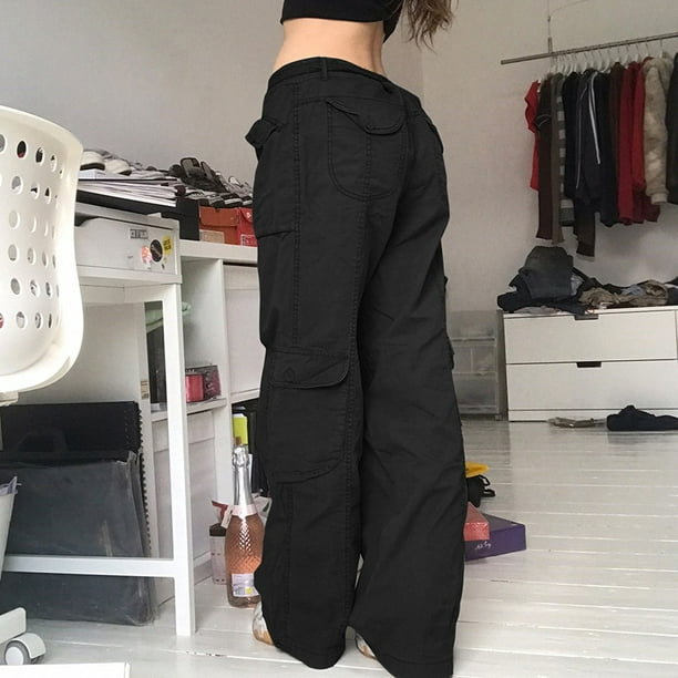 Solid Color Y2k Cargo Pants for Women Aesthetics Harajuku Vintage Wide Leg Pants  Vintage Retro E-Girl Casual Baggy Loose Fit Low Waist Cargo Pants Trousers  Grunge Streetwear at  Women's Clothing store
